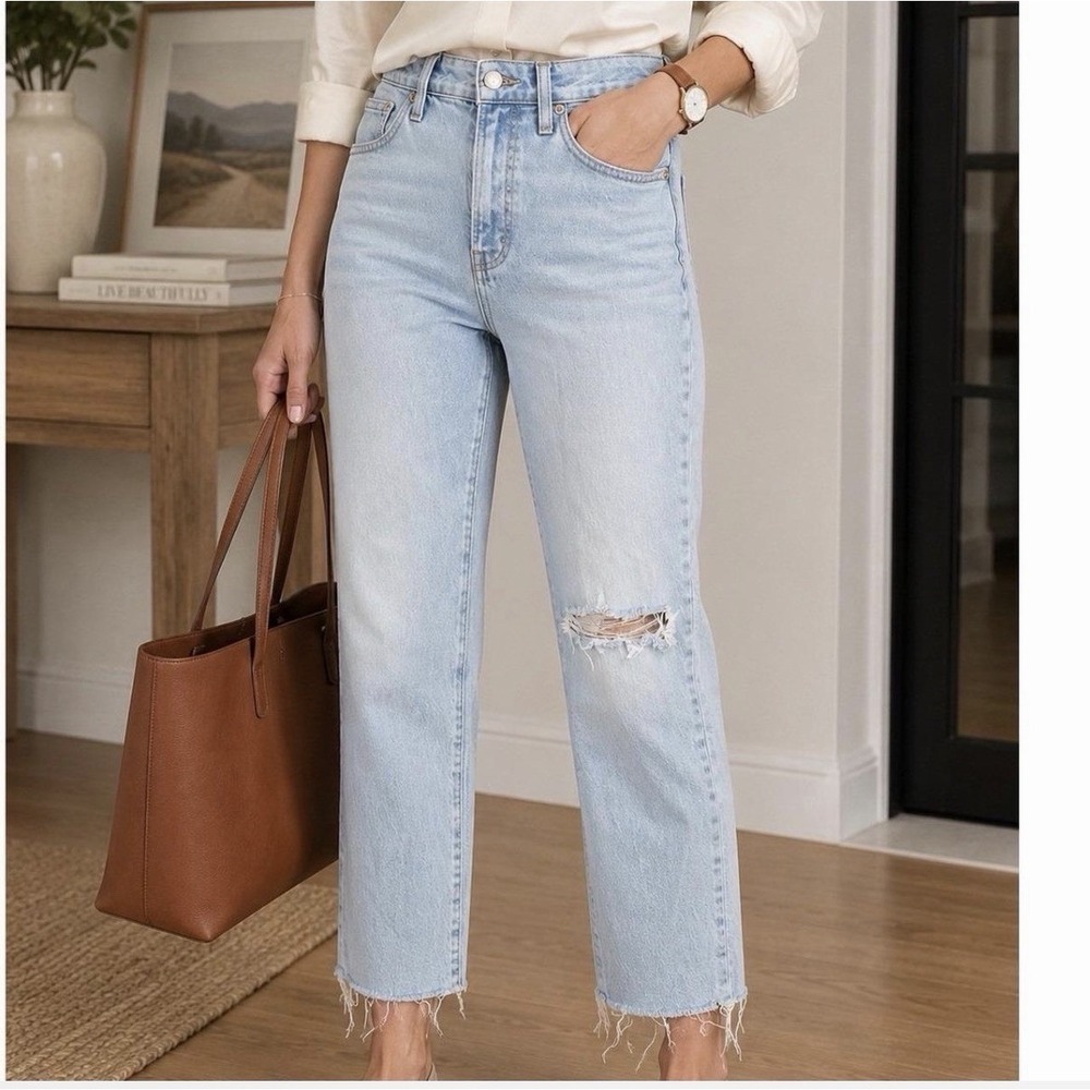 Madewell The Curvy Perfect Vintage Jean Wide Leg Raw Hem Size 26 Cotton